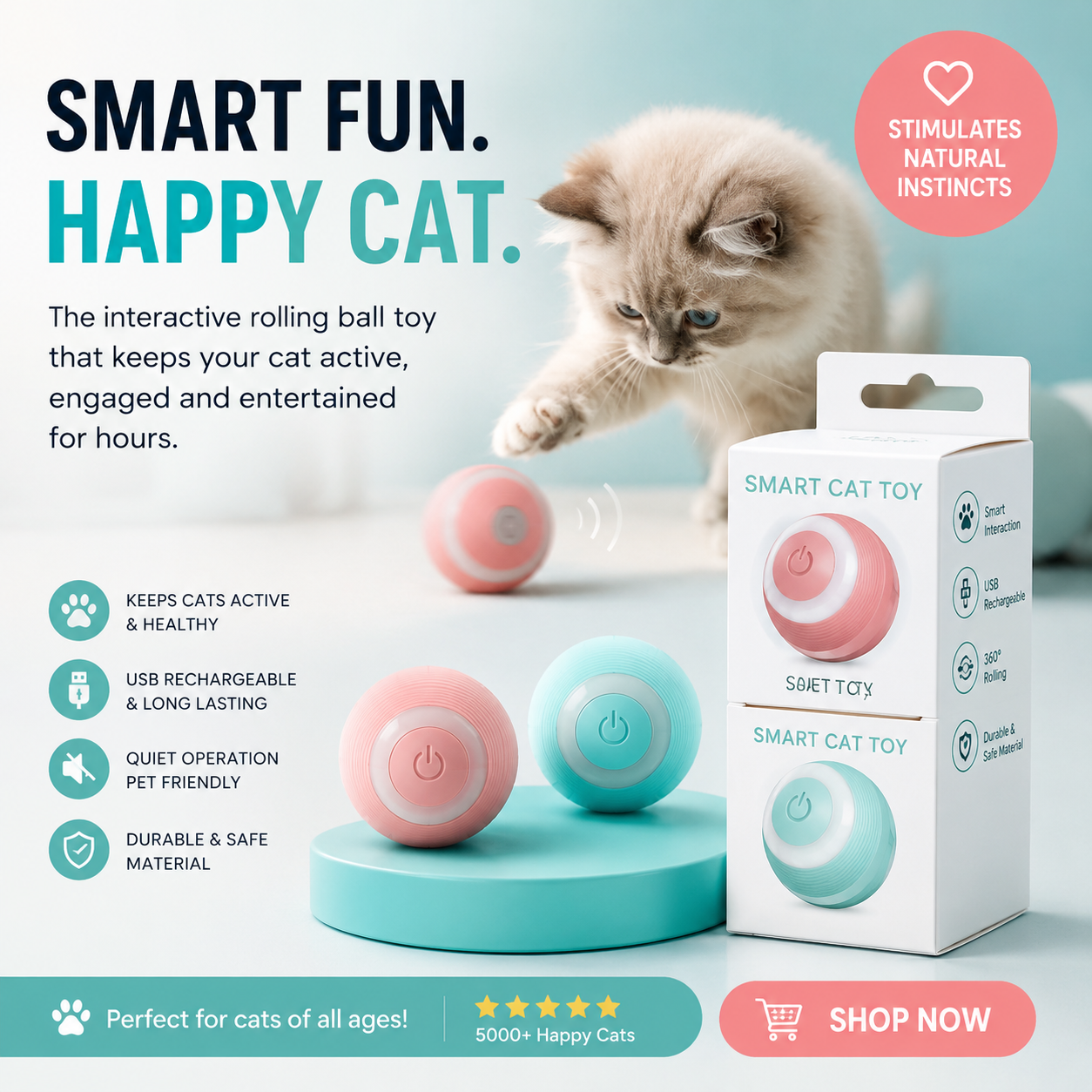Smart Rolling Ball Toy for Indoor Cats